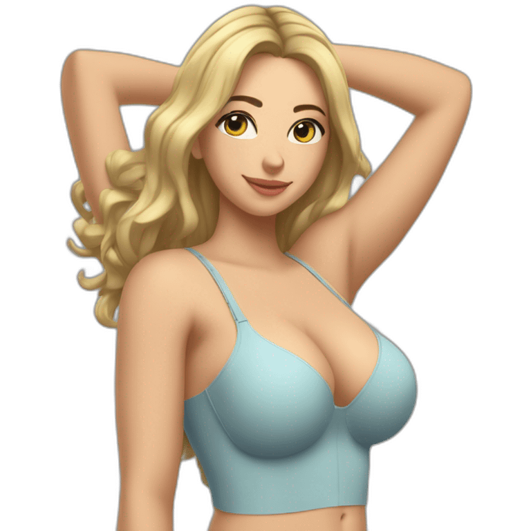 Slim-thicc Caucasian woman bra hands-in-hair pose (beach body) full body emoji