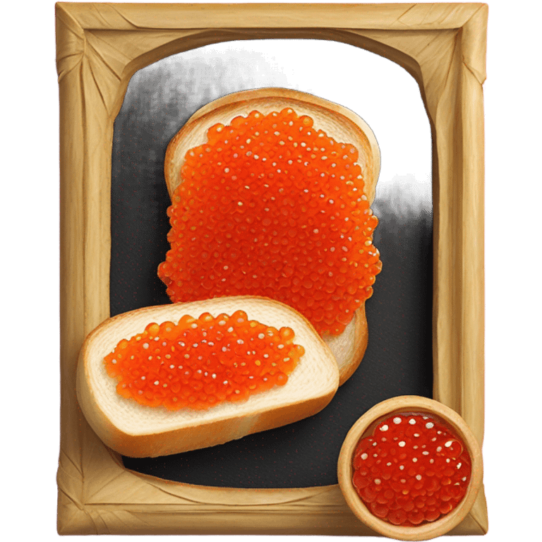 Fresh red caviar on bread, one in frame emoji