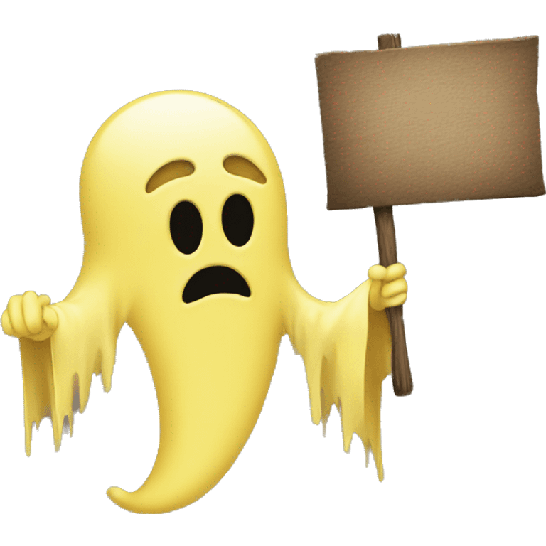 yellow ghost emoji holding a sign emoji