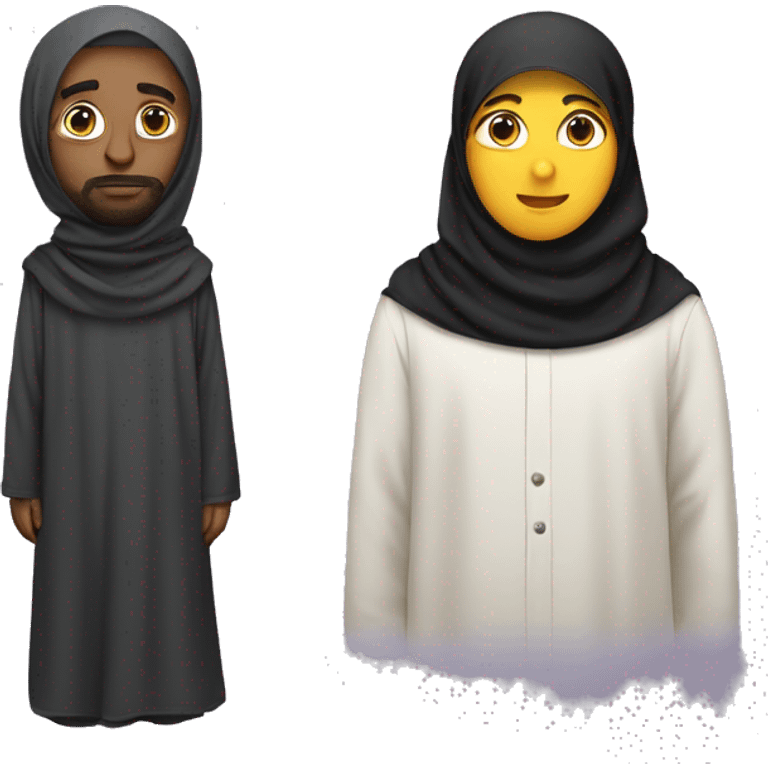 A man a size of an ant next to a giant hijabi  emoji