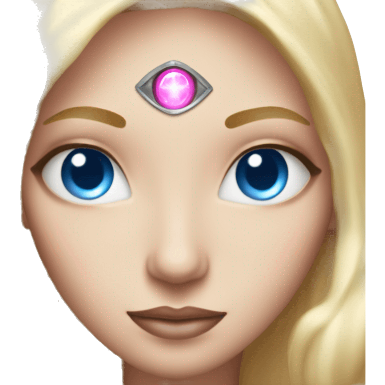 magical diva with thin pink andromedan face long blonde hair and blue eyes glowing third eye emoji