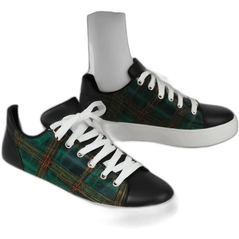 Ribber-trimmed mesh pvc sneakers tartan emoji