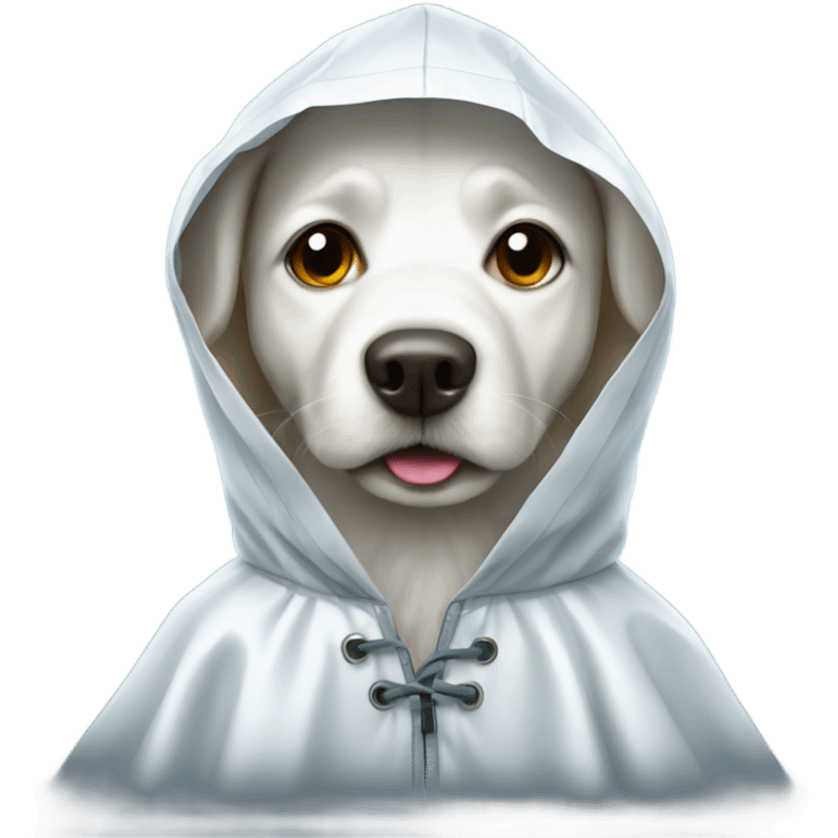 White dog with raincoat emoji