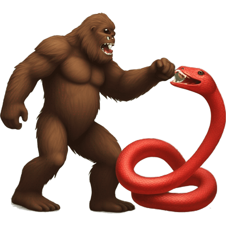 Bigfoot fighting a red snake  emoji