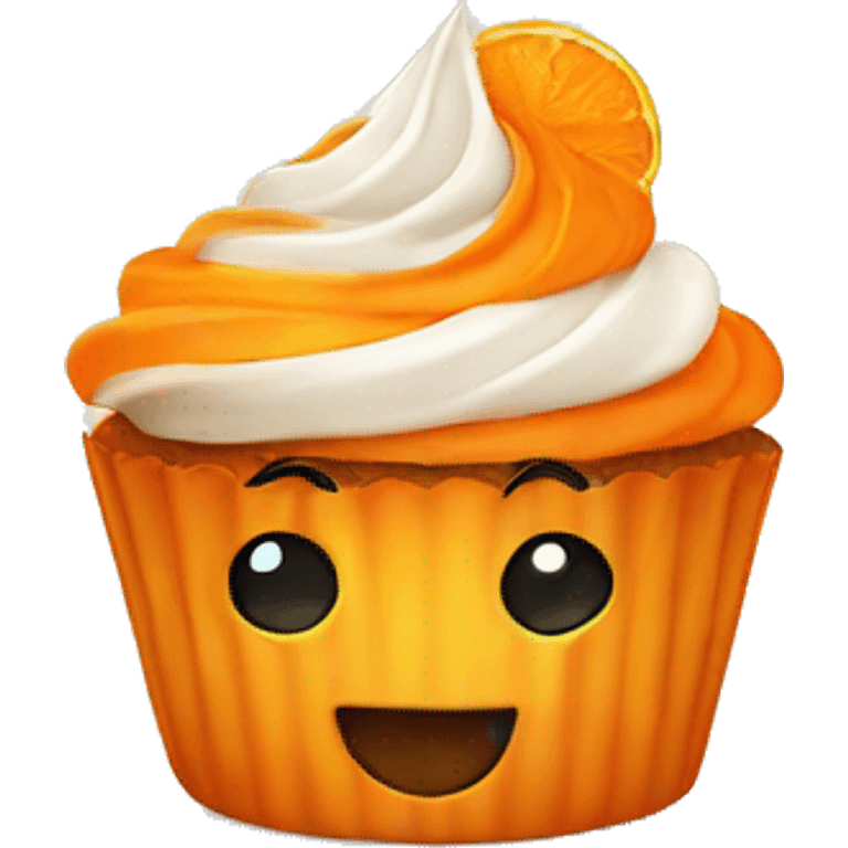 Orange cupcake with a happy face emoji