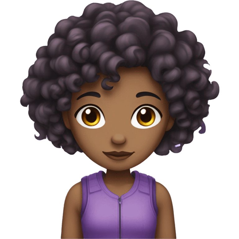 a girl with curly black hair who is light brown with freckles and purple colored highlights emoji