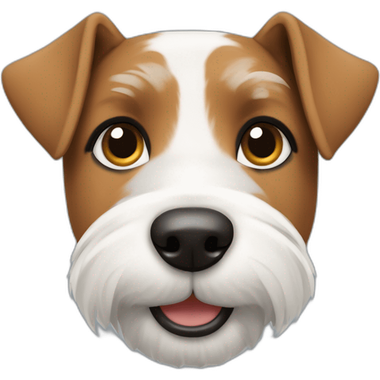 perro parecido a foxterrier con barbita, UN OJO CELESTE Y OTRO MARRON, SOLO blanco y gris, ladrador emoji