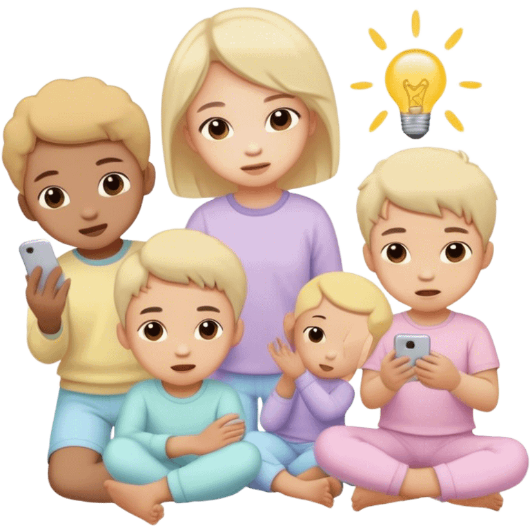 children in pastel clothes play emoji