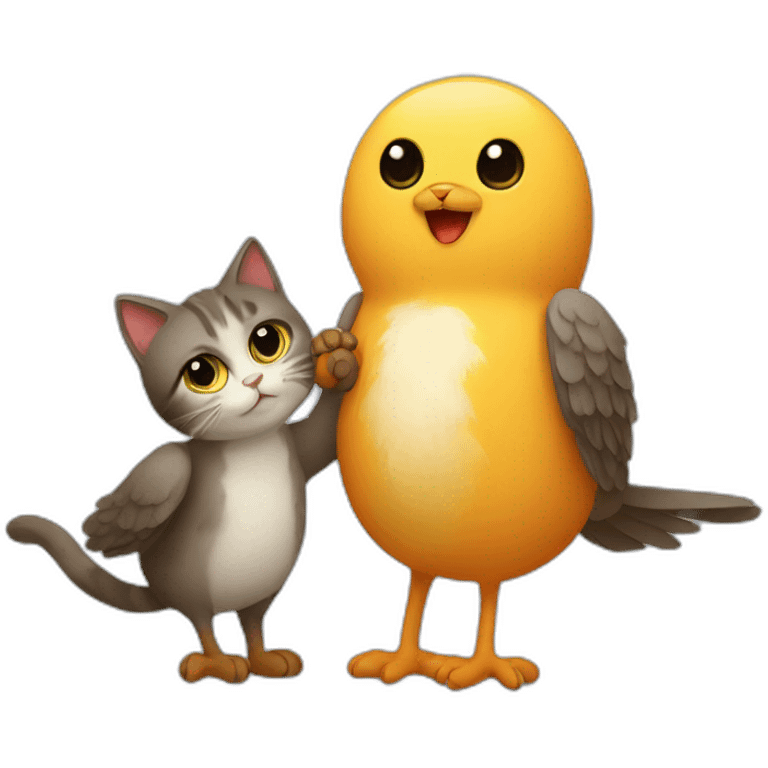 bird and cat holding hands emoji