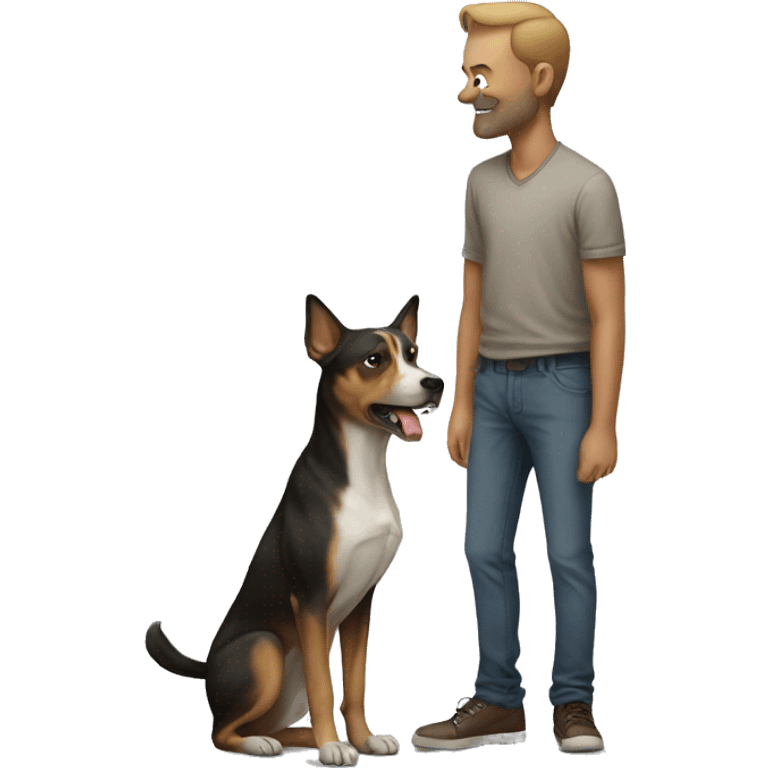 angr dog standing on a man emoji