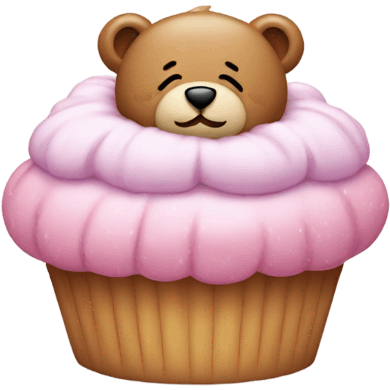 Sleeping teddy bear with cupcake on its head emoji