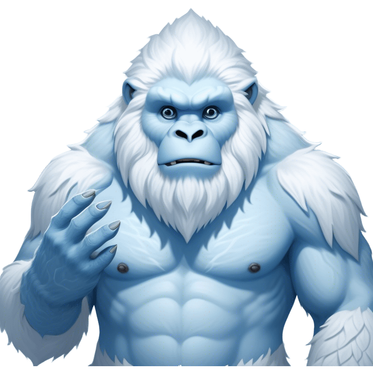 Cinematic Noble Yeti Portrait Emoji, Grand and enigmatic, with a towering, snow-dusted figure in pristine whites and cool blues, exuding ancient, mystical wisdom and stoic majesty, simplified yet exquisitely detailed with frosty textures, glowing with a gentle, icy outline that captures the awe-inspiring presence of a guardian of the frozen wilds! emoji