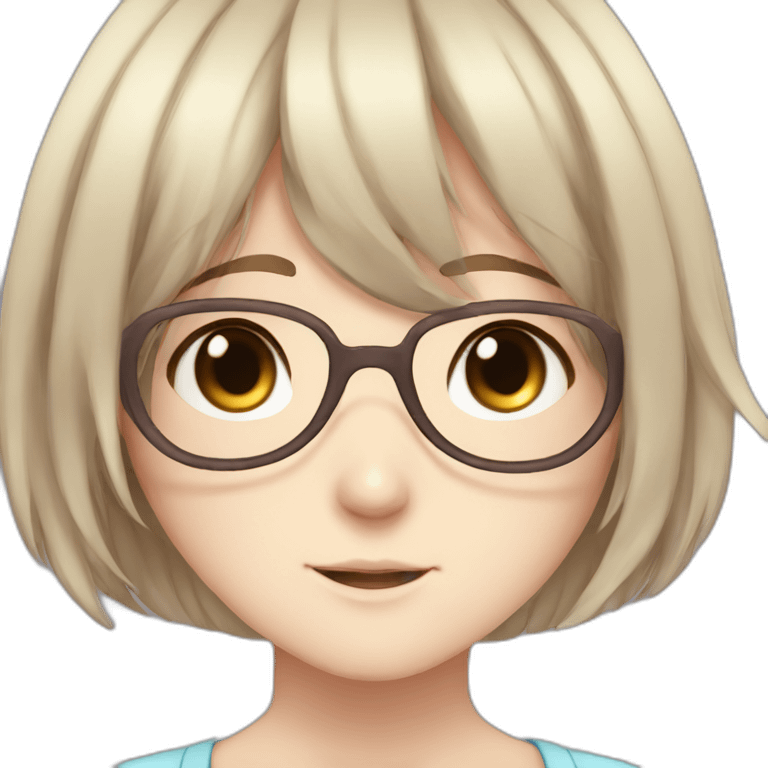 Girl with brown medium hair blue glasses brown eyes freckles anime emoji