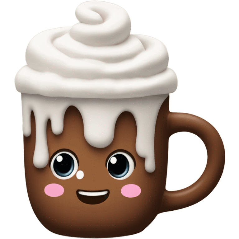 Hot chocolate in mug with marshmallows and cream emoji