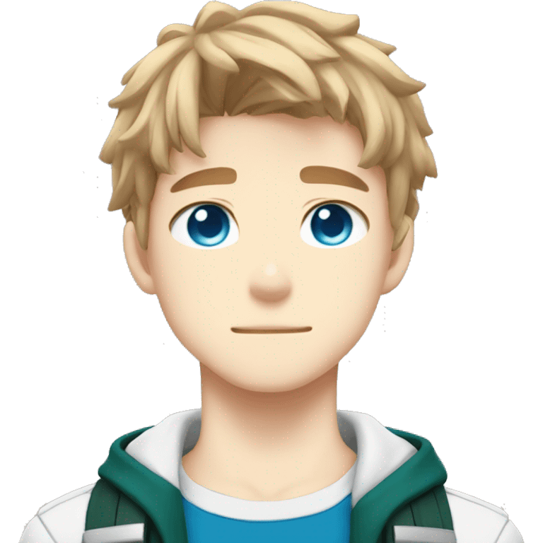 My hero academia style, light brown hair and blue eyes boy  emoji