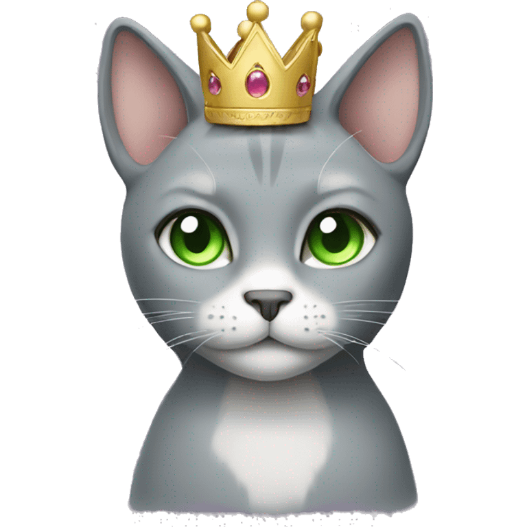 Grey Cat with green eyes and princess crown  emoji