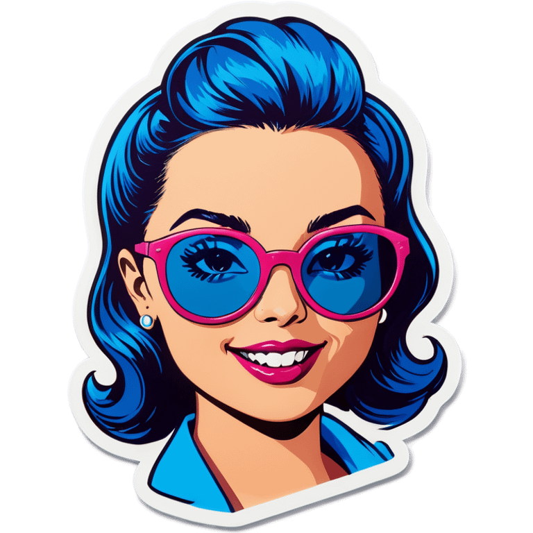 Pop art cute women with blue hear with sunglasses  emoji