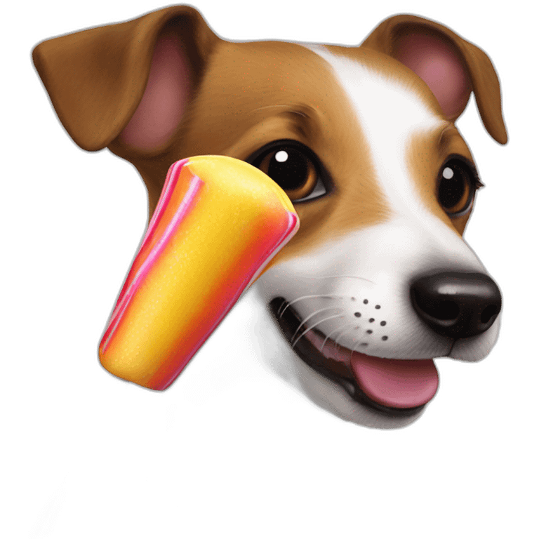 A jack russell licking a giant lolipop emoji