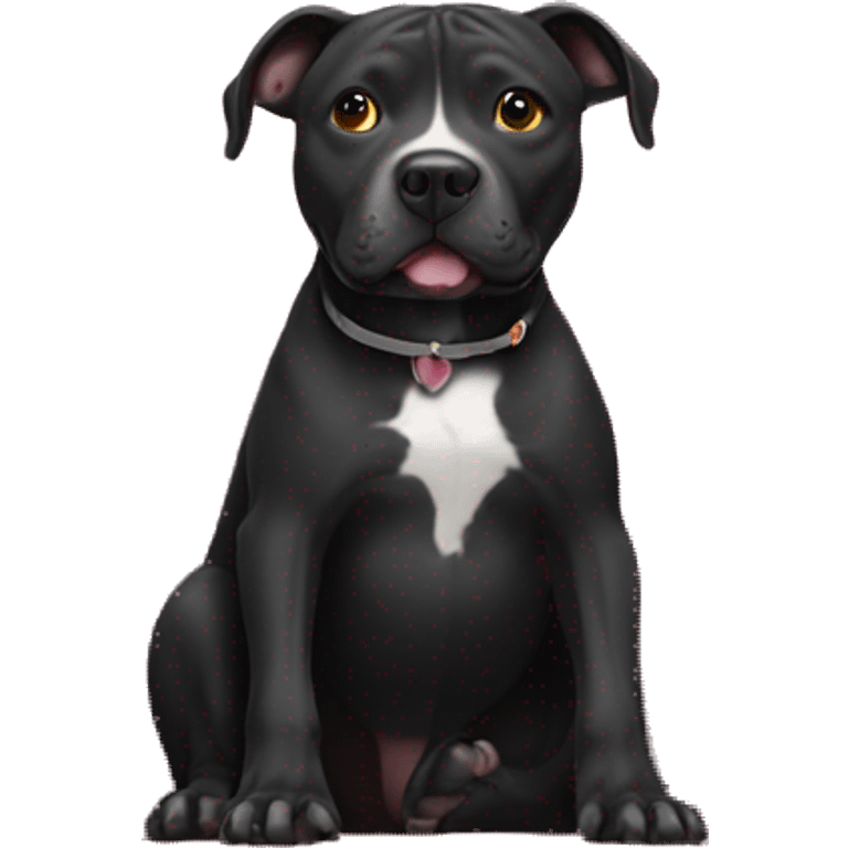 Black pit bull sitting on a chair  emoji