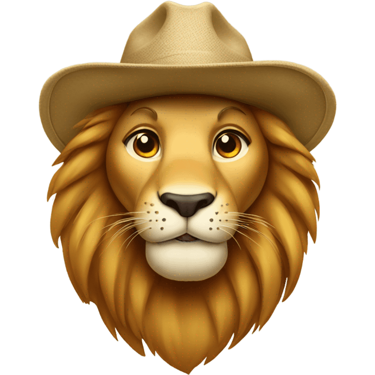 A sweet lion wearing a safari hat emoji