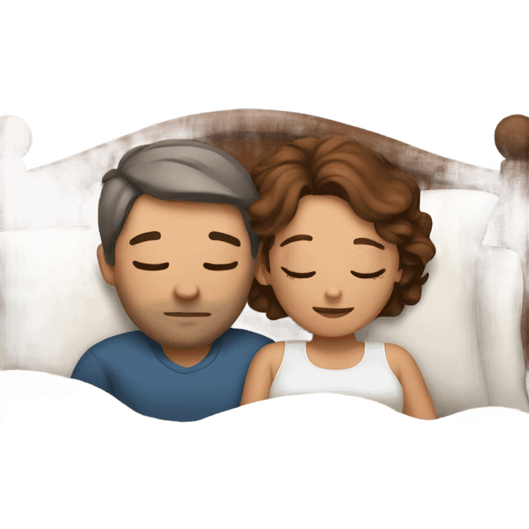 Couple with brown hair sleeping in bed emoji