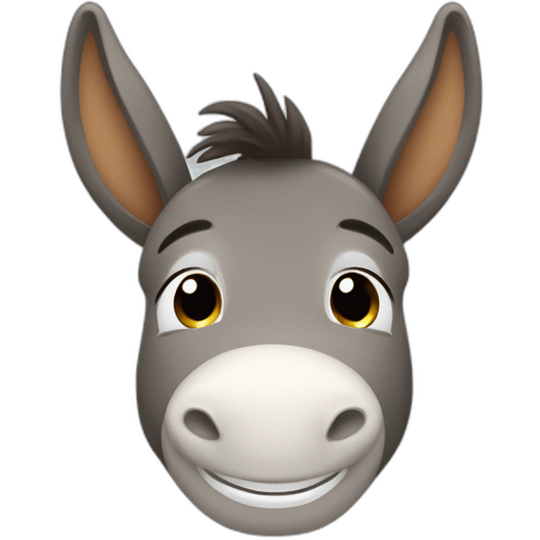 donkey giving a dork smile with big white teeth and tired looking eyes emoji