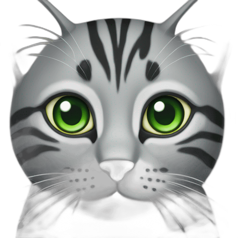 Striped grey cat with Green eyes emoji