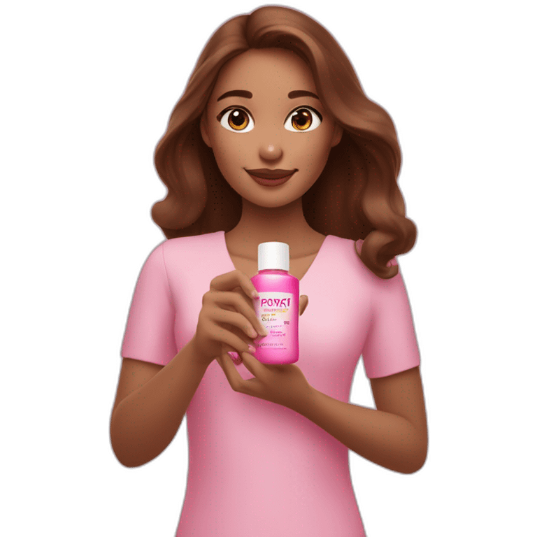 brown-haired girl holding pink payot cosmetics in her hand emoji