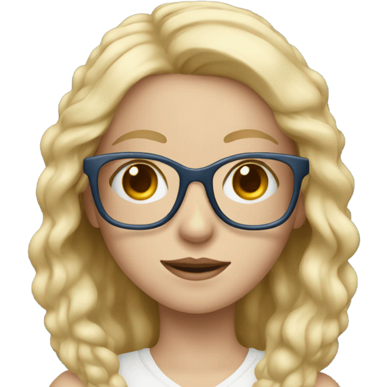 Blonde girl, blue eyes, wearing glasses with camera emoji