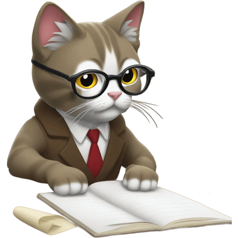 À cat wearing glasses and working hard on her homeworks emoji