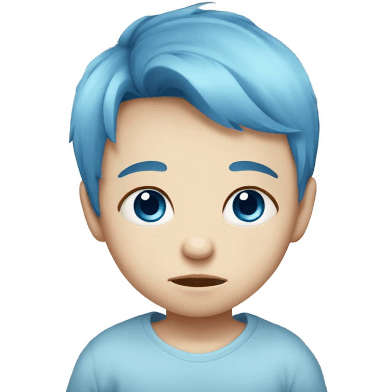 Sad baby Caucasian boy with blue eyes and blue hair emoji