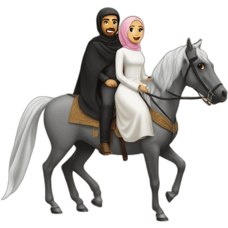 Hijabi women on a horse and saudi men on a horse emoji