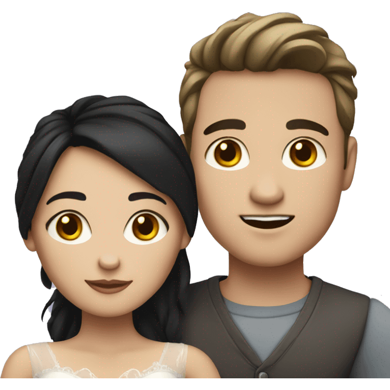 Young married couple , both are a bit chubby and they have white skin and black hair emoji