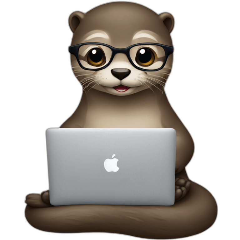 female otter with glasses use a macbook while seated against a pillow emoji