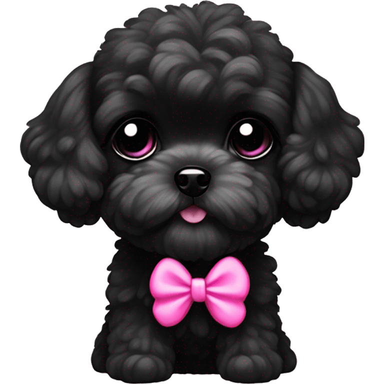 Tiny black Maltipoo dog with a pink bow  emoji