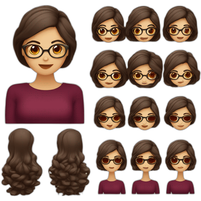 Mujer gordita, cabello largo lacio color café, ojos café, piel morena, con lentes color vino emoji