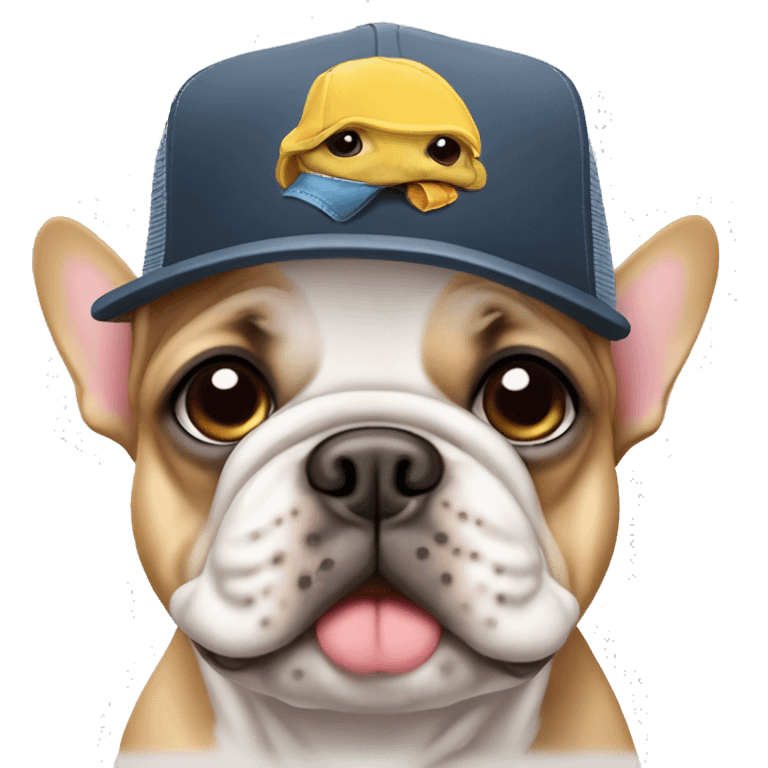 Frenchie wearing a trucker hat ￼ emoji