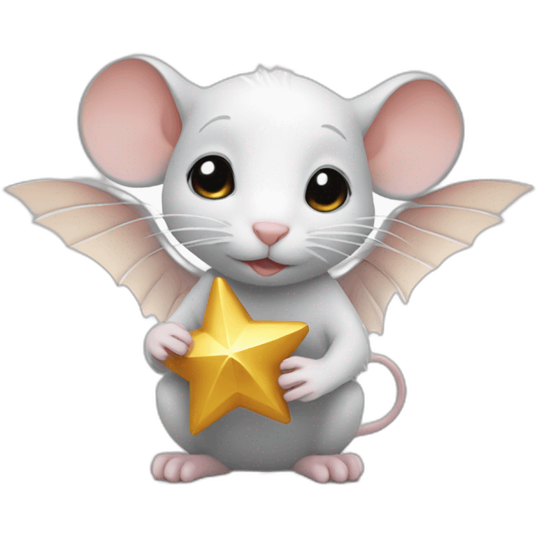 rat with white angel wings who is holding a star emoji