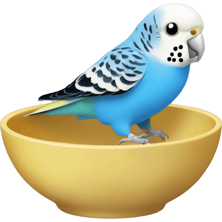 Budgie eating out of a bowl emoji