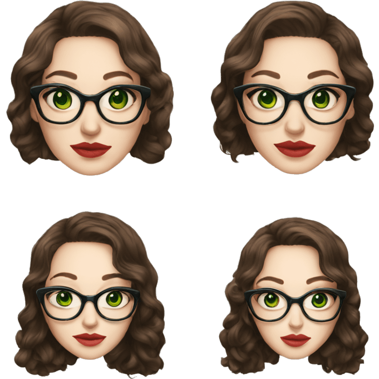 Kat Dennings with green eyes glasses and brunette with highlights hair emoji