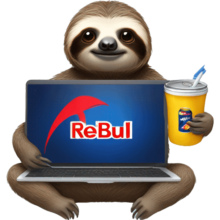 sloth with RedBull can and laptop emoji