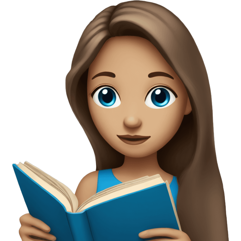 A girl with blue eyes, long brown hair and fair skin reading book emoji