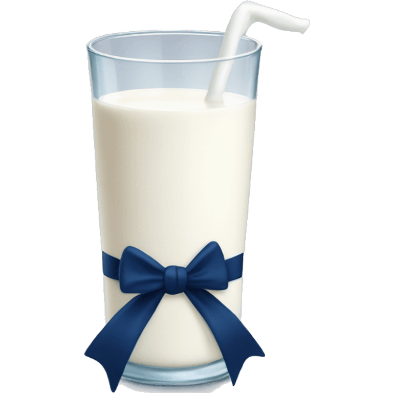 Glass of milk with a navy blue bow wrapped around the glass  emoji