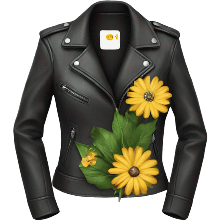 leather jacket with flower on women emoji