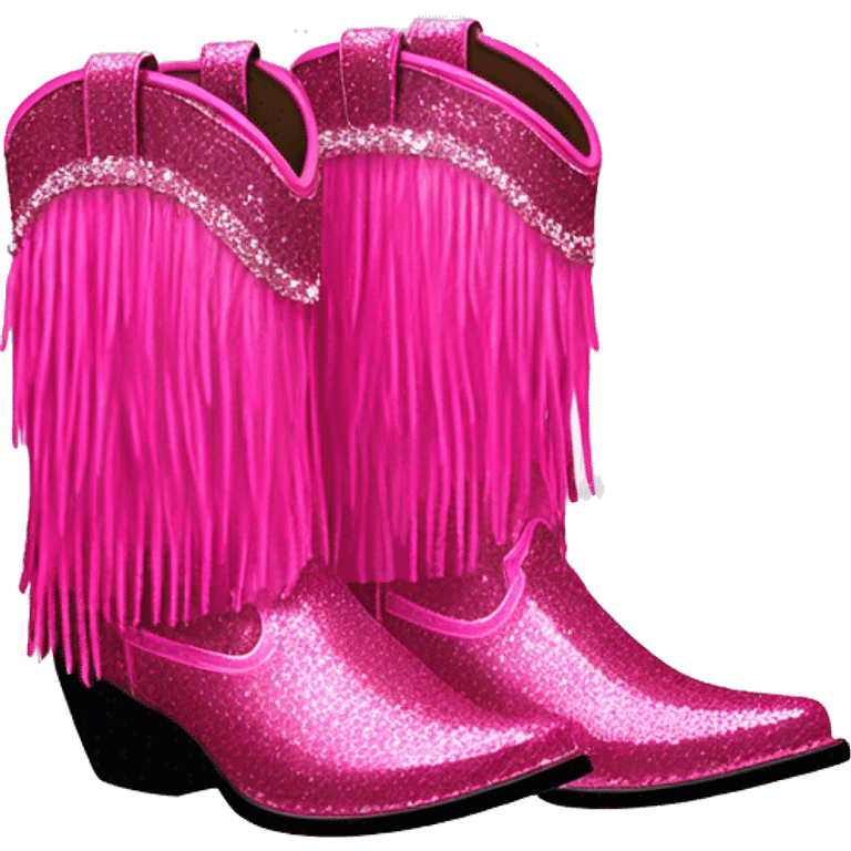 Realistic hot pink fashion cowgirl boots with sparly shiny glitter fringe on them. emoji