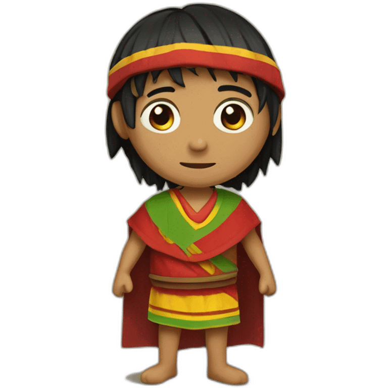 An Inca man, neck-length black hair, wearing a red headband and wearing a red poncho (with yellow, green and red lines) emoji