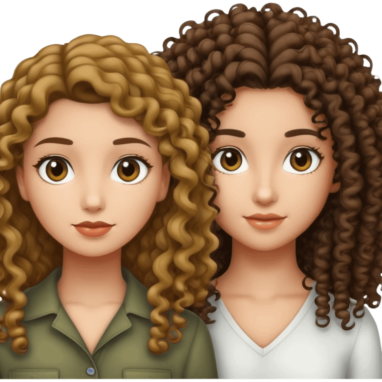 Straight hair girl with olive skin and curly hair girl with white skin  emoji