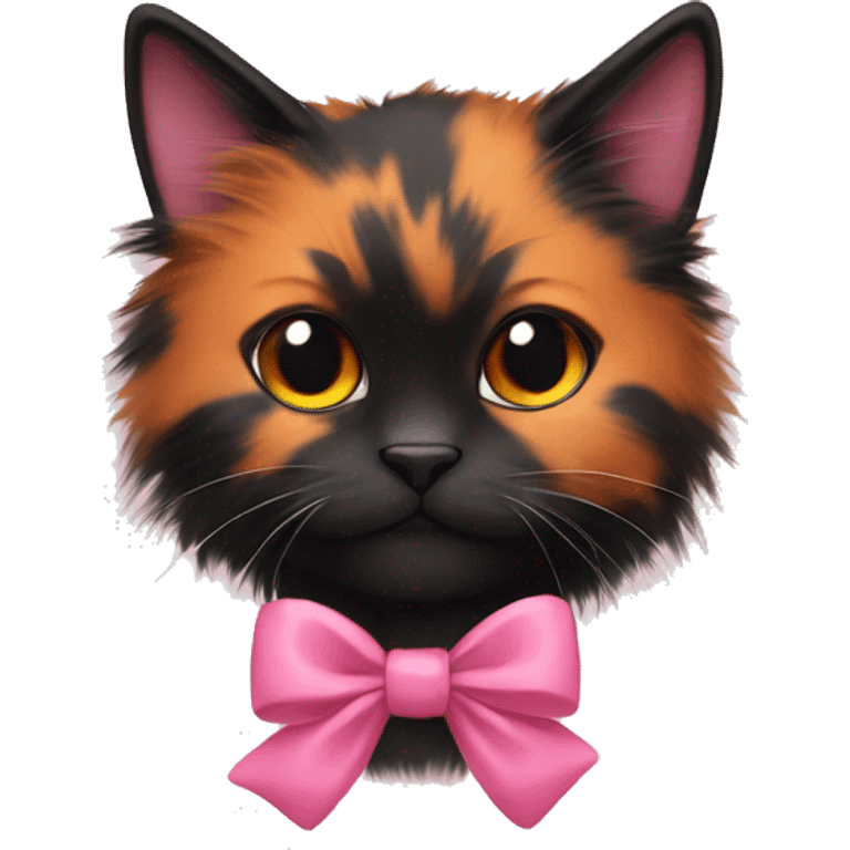 cute fluffy orange black calico cat with pink bow  emoji