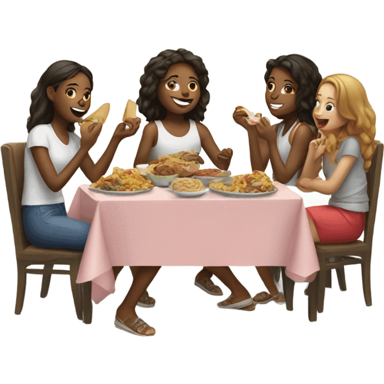 group of girls enjoying food emoji