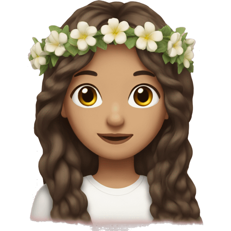 Brunette long hair, flower crown  emoji